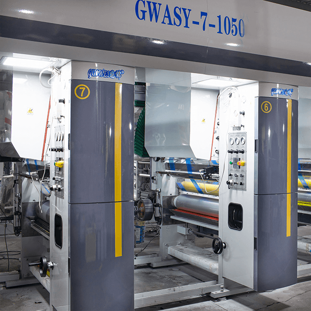 Máquina de impresión de huecograbado de 8 colores con sistema de 7 motores de alta velocidad GWASY-A en 180 mpm (tipo exterior de desenrollado y rebobinado)
